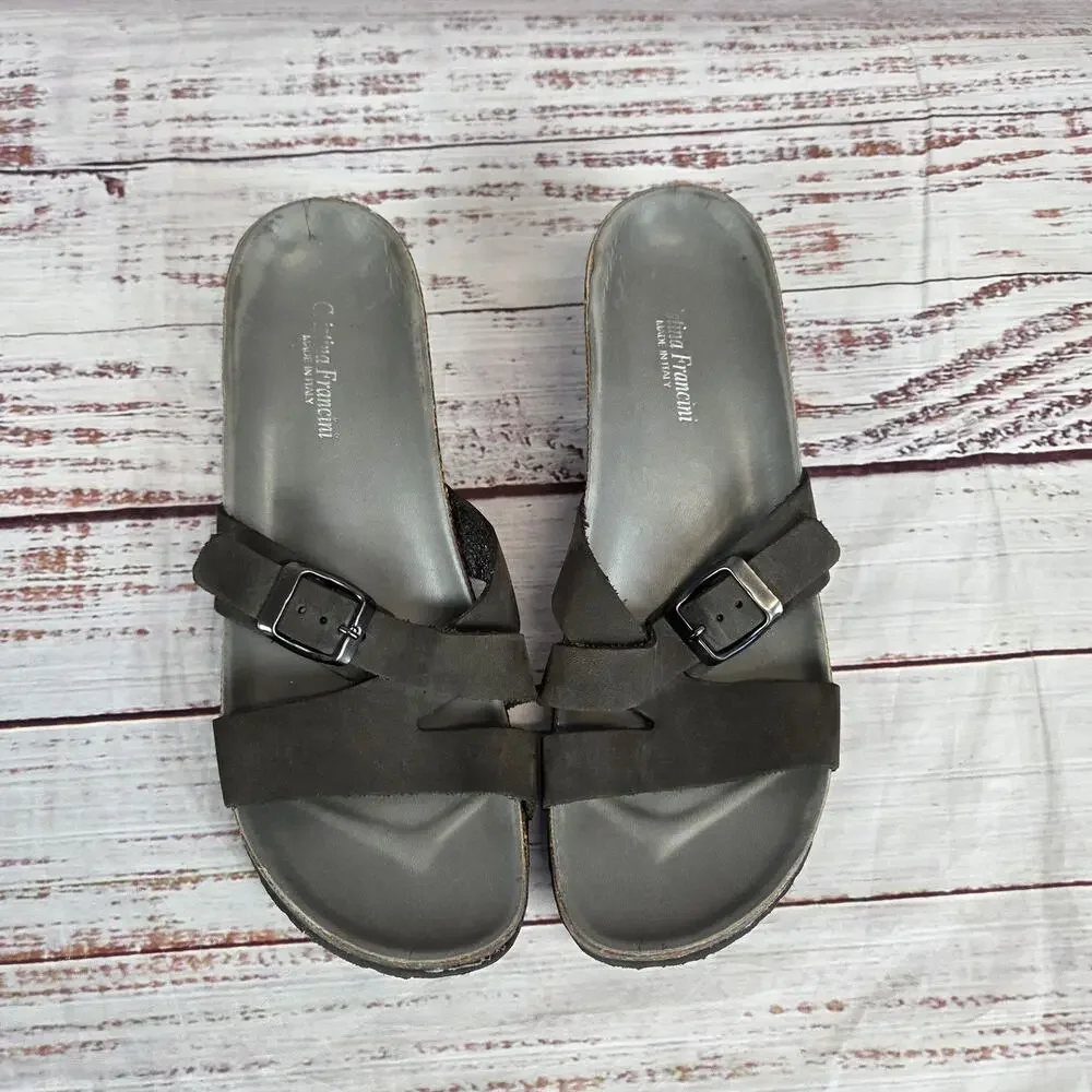 Cristina Francini Shoes Womens Size 8.5 M Leather Slide Sandals Made in Italy Co